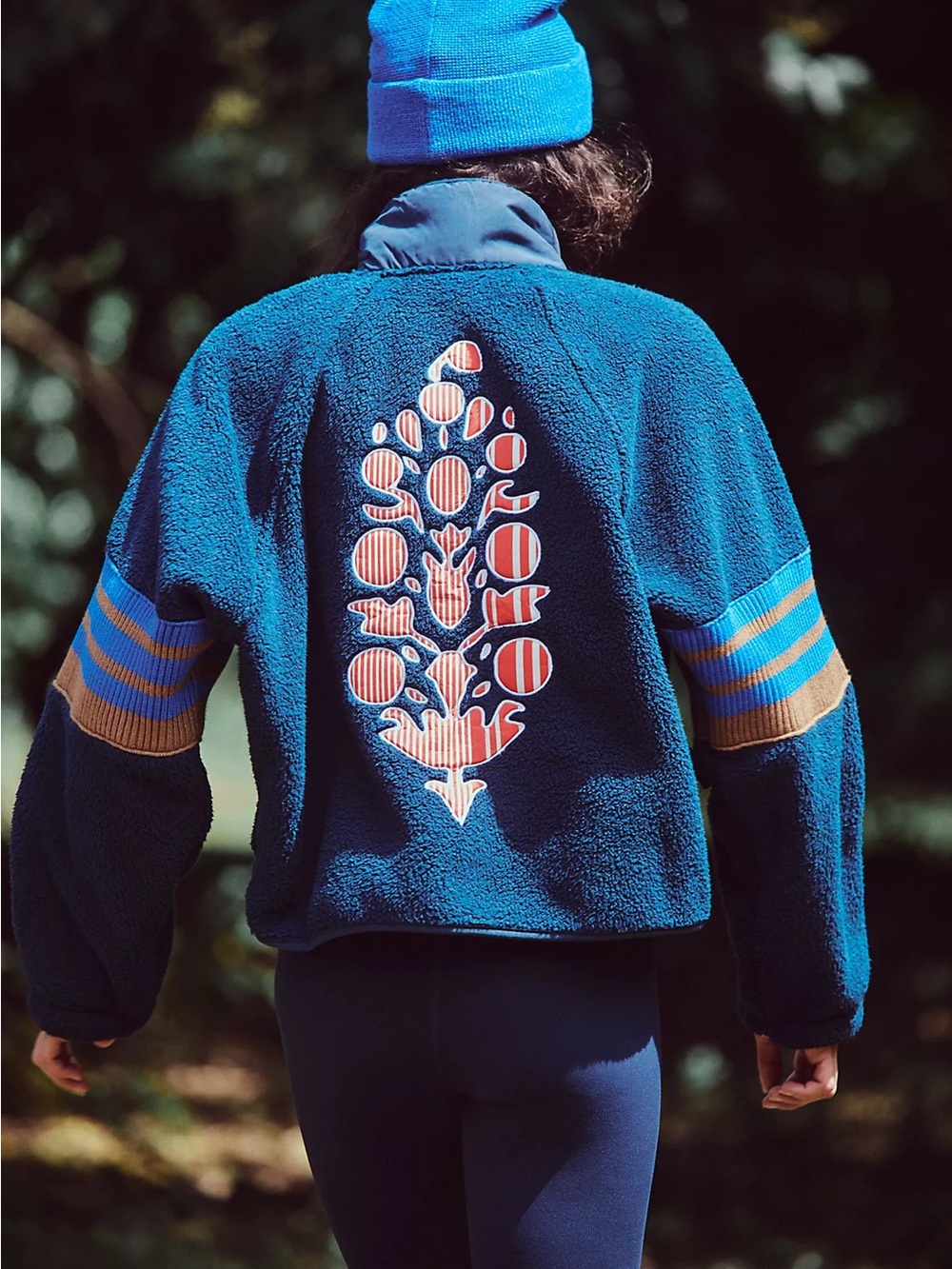 Free People FP Movement Mountain High Sporty Logo Fleece Jacket in Navy Blue